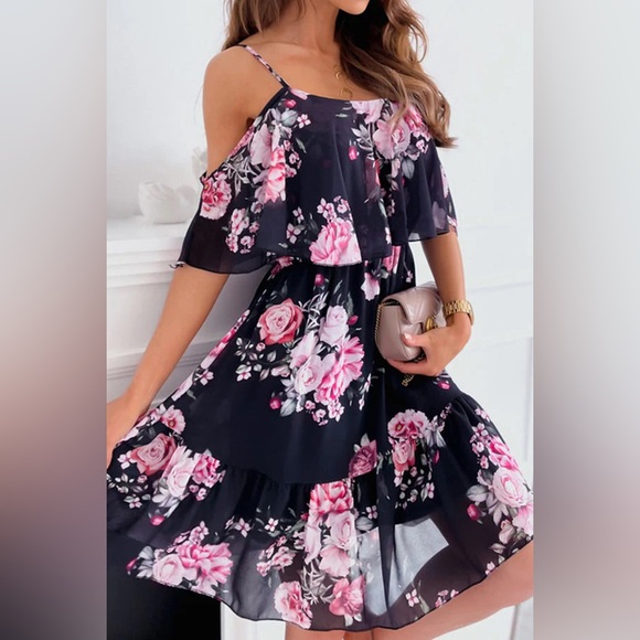 Dresses & Skirts - Soft Bloom Floral Cold-Shoulder Mini Dress